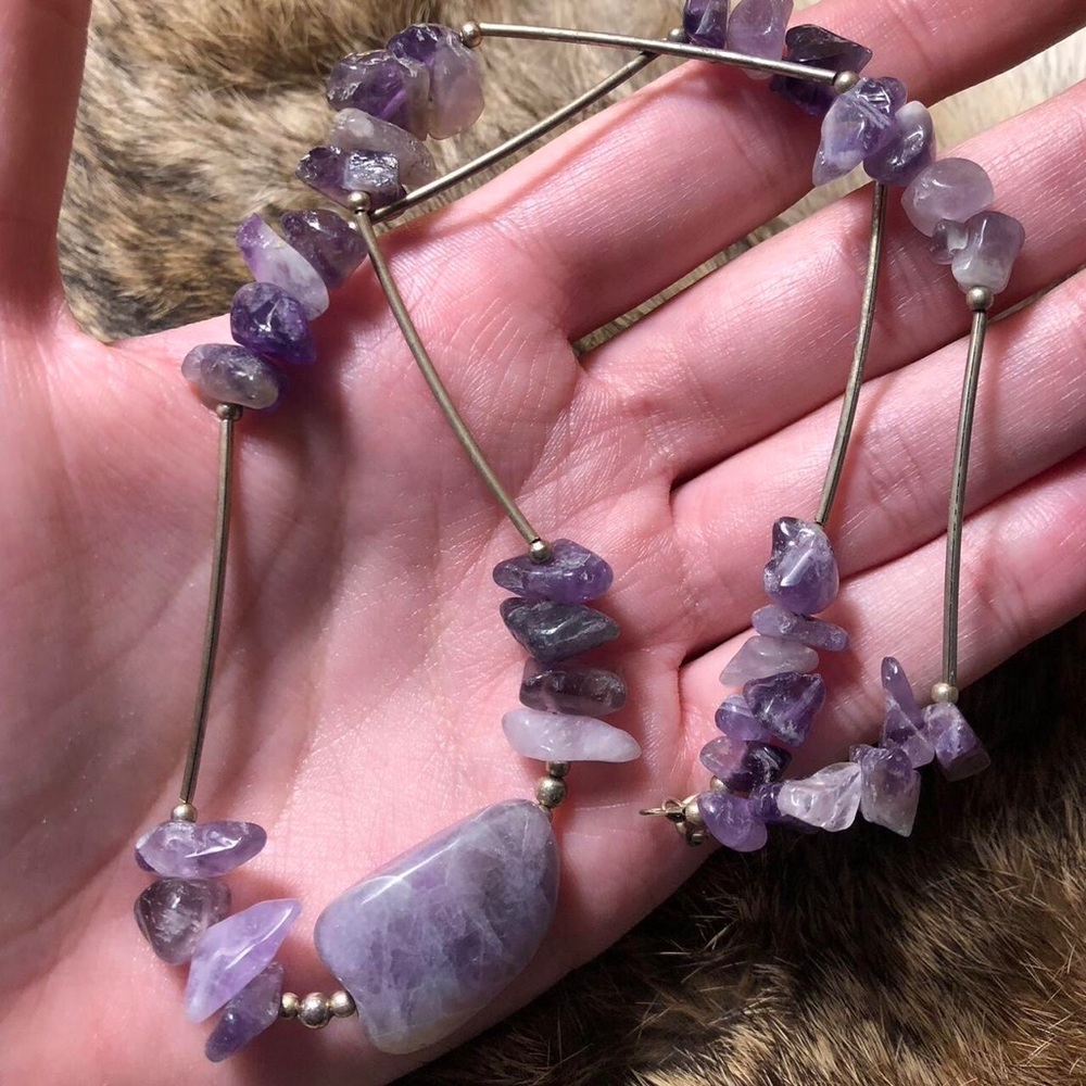 Chunky sterling silver tumbled amethyst necklace